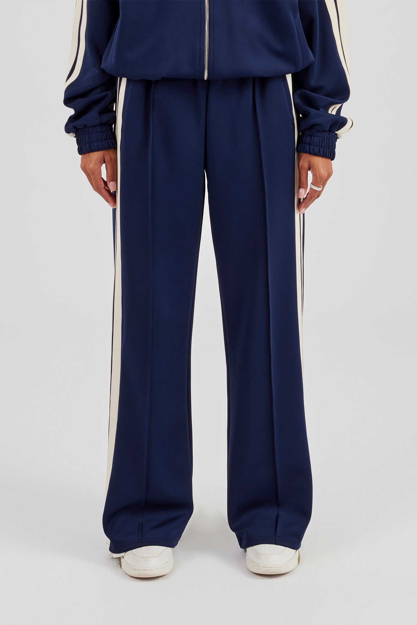 Taping Wide Leg Track Pant - Navy Blue
